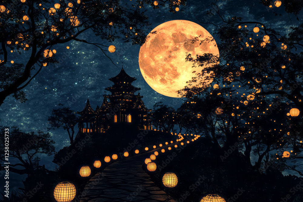 Aufkleber An artistic capture of moonbeams filtering through branches, illuminating the path toward a