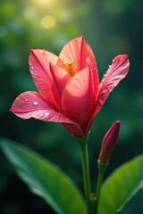 Fototapeta premium Delicate petals of fuengfah flower unfurl in morning dew, petals, blooming, tropical