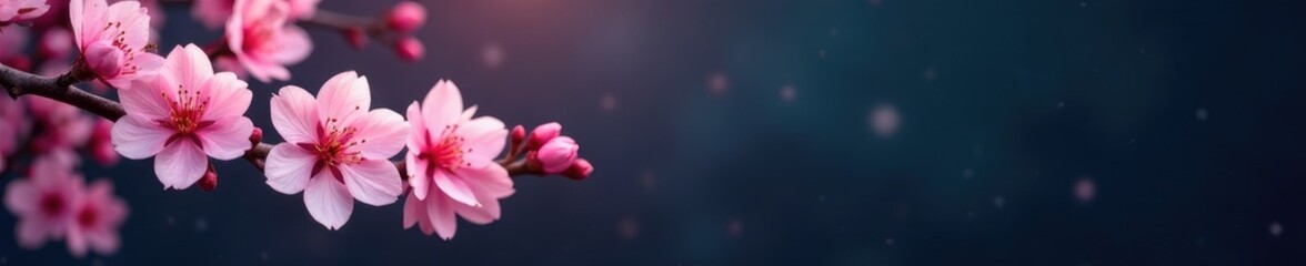 Fototapeta premium delicate pink cherry blossoms against a dark gradient background, flowers, dark colors