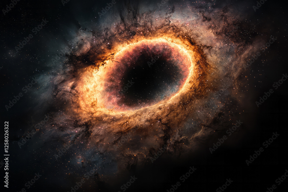 Poster a shapely nebula swirling into the form of a colossal eye, haloed by glimmering specks of stardust