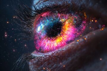 A shapely nebula swirling into the form of a colossal eye, haloed by glimmering specks of stardust