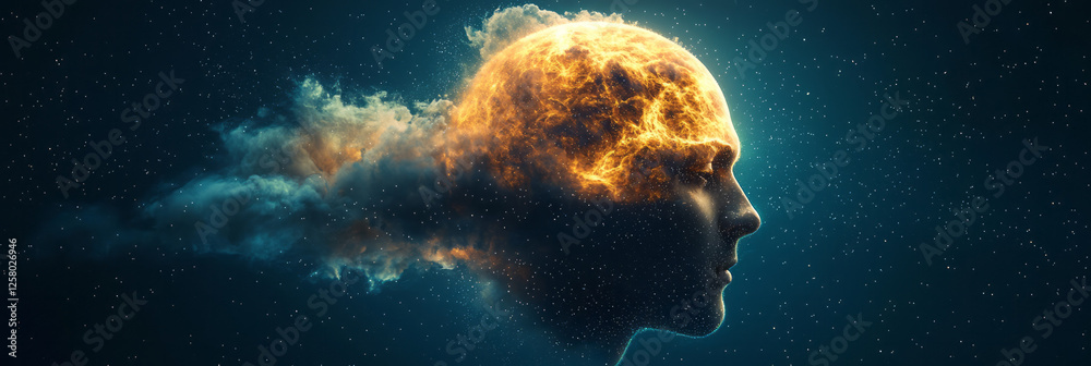 Aufkleber a mesmerizing composition where earthâ€™s sphere gradually morphs into a manâ€™s facial contours,