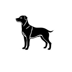 Silhouette of a Black Dog in Profile on a White Background, Minimalist Style.
