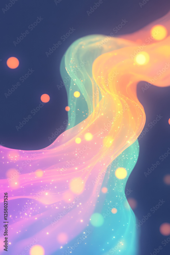 Leinwandbilder a silky band of rainbow color elegantly receding into the void, sparkling bokeh orbs trailing along