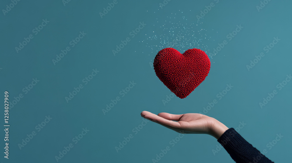 Poster A stylized futuristic design with an illuminated heart-shape hovering just above an outstretched