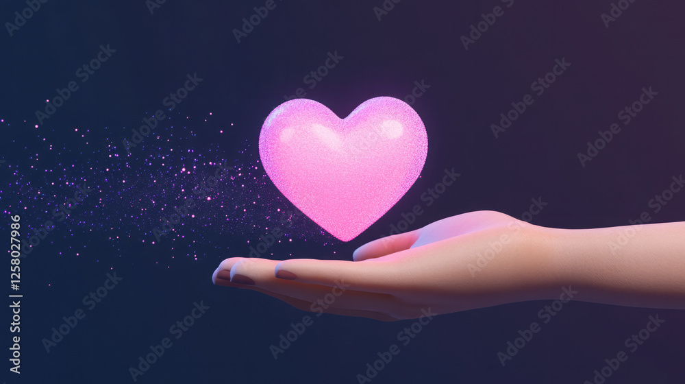 Poster A stylized futuristic design with an illuminated heart-shape hovering just above an outstretched