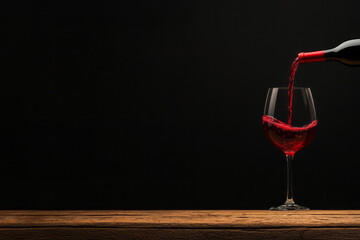 A still-life composition emphasizing the streak of crimson wine entering a wineglass, reflections