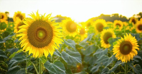 Fototapeta premium Sunflower turning towards the sun, symbolizing finding joy by following the light, captured in bright, colorful light, radiating warmth and a sense of positivity