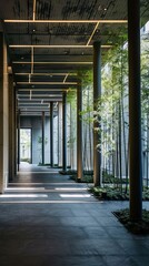 Modern Architecture Serene Courtyard with Bamboo Plants and Linear Lighting