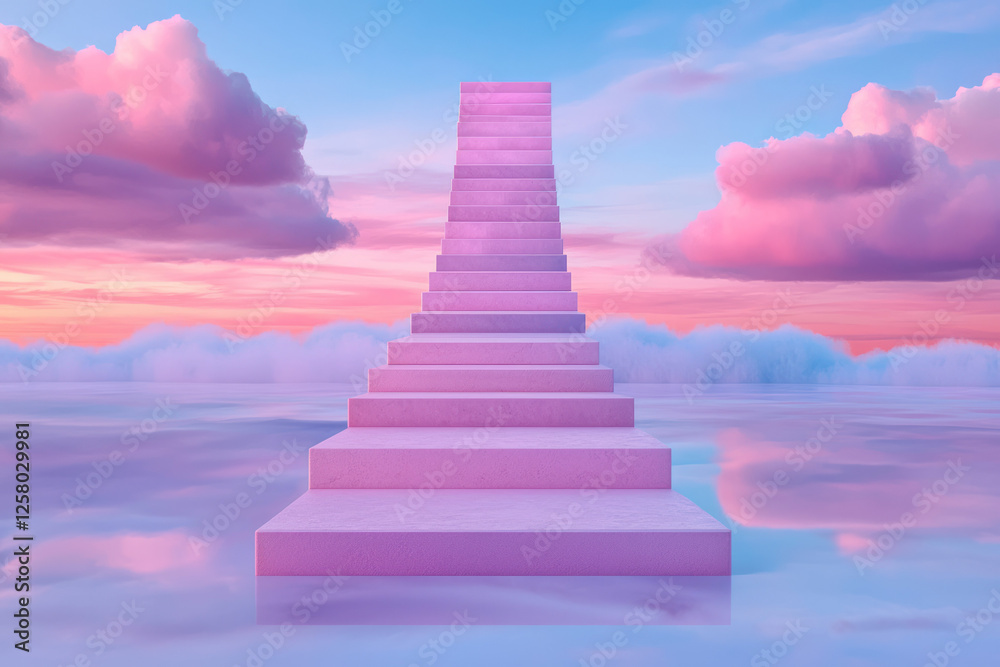 Fototapete an iridescent pathway made from stacked squares, each reflecting dynamic neon tones, leading to a