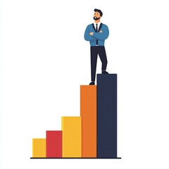 Man stands confidently on a bar graph.