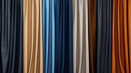 Obraz premium Showcase curtains in rows with varied textures and colors, perfect for stylish marketing and product presentations