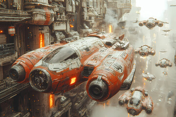 A vibrant metaverse cityscape with bustling streets, flying vehicles, neon lights, and futuristic technology.