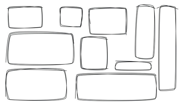 Free hand drawn rectangle frames set. one line square set. doodle frame design. hand drawn frames set. pencil square text box. line border