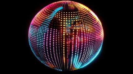 Creative 3d rendering sphere made of neon dots. Global network connection. Globe Grid. Worldwide communication. Futuristic earth globe. Science, technology and illustration on dark backdrop
