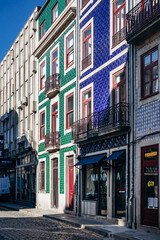 Fototapeta premium Porto, Portugal - December 28, 2024: Charming facades in the center of Porto, Portugal