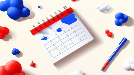 Blank calendar with colorful abstract shapes