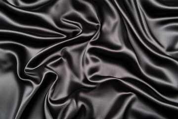 Fototapeta premium Black satin fabric, an elegant background with folds and ripples. Black silk texture. Abstract dark background.