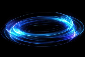 Blue circular wave pattern on a black background, abstract digital art design vector illustration. Oval ring sound waves