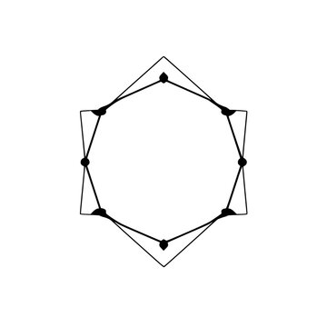Geometric, minimalist, black-and-white design with a heptagonal shape.