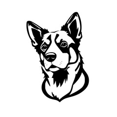 Black and White Vector Portrait of a Dog: A close-up, graphic illustration of a dog's head in a minimalist style.