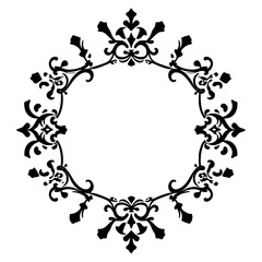 Ornamental black and white floral design framing a circular blank space, perfect for decorative applications.