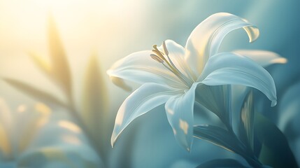Serene White Lily Bloom in Soft Focus with Gentle Light Background