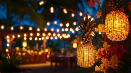 Fototapeta premium A tropical-themed party setup with string lights