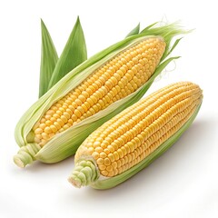 Ultra-Realistic Fresh Corn with Golden Kernels, Crisp Texture, and Highly Detailed Surface on a Pure White Background