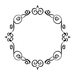 An intricate ornate oval frame in black and white, a decorative border with swirls.