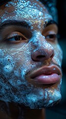 Close up of Man s Face Covered in Cleansing Foam Skincare Routine Facial Wash
