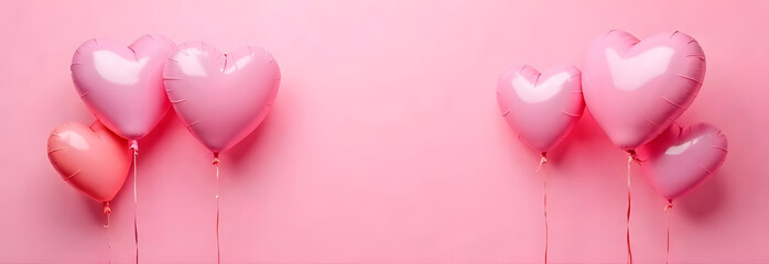 A delicate pink background adorned with heart-shaped balloons, offering a blank canvas for text in the center