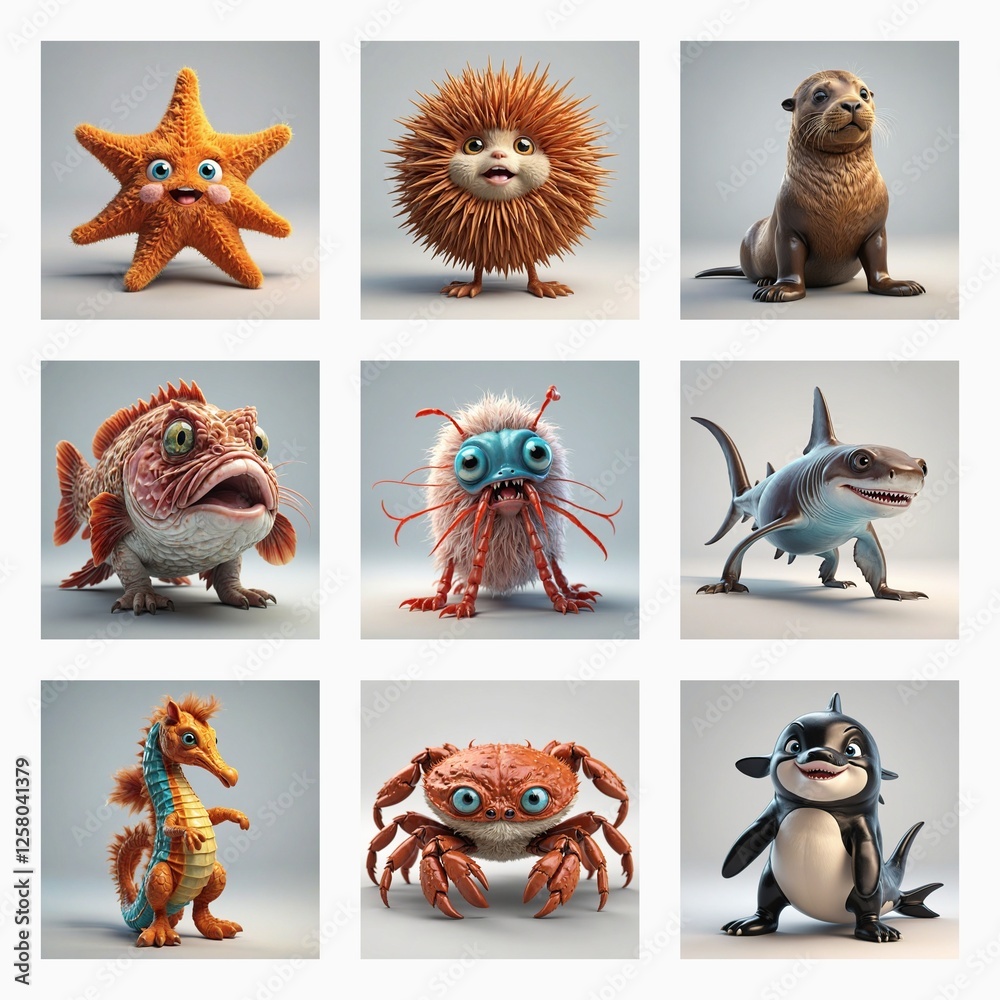 Poster adorable 3d monsters showcase a collection of fun and friendly creatures. these cute, stylized monst