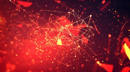 Abstract Red Network Connection Lines Dots Background