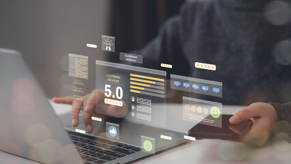 Consumers give Stars and feedback reviews for quality and business reputation ranking from buyers,...