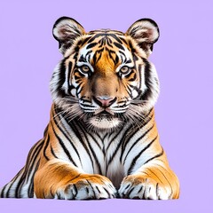 Fototapeta premium Majestic Tiger Portrait on Lavender Background