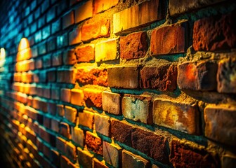 Dark Rustic Brick Wall Background with Copy Space - Night Photography Texture