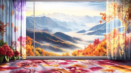 Autumn Mountain View Room Decor Scenic Image