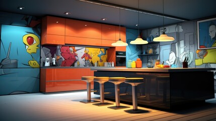 modern blurred cartoon interior