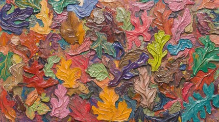 Vibrant Impasto Autumn Leaves Painting Texture