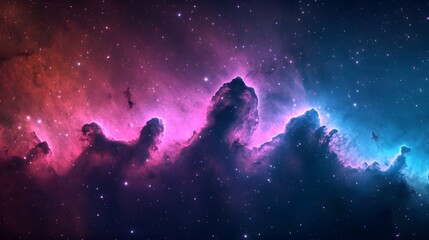 Obraz premium Cosmic Nebula Cloudscape- Vibrant Pink and Blue Galaxy