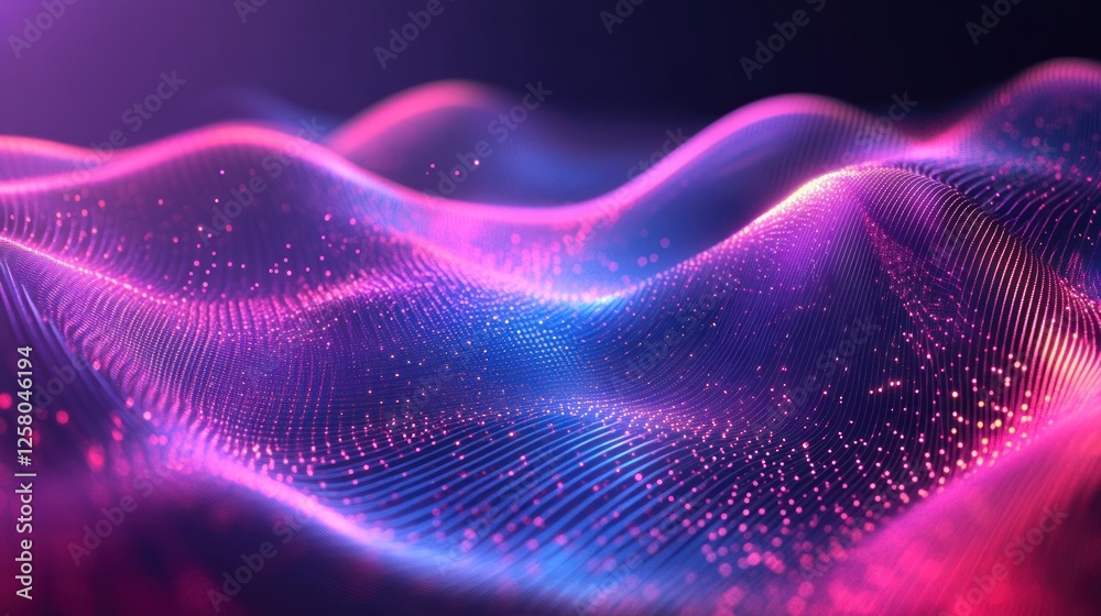 Poster background gradient with quantum computing light waves, high-tech and futuristic