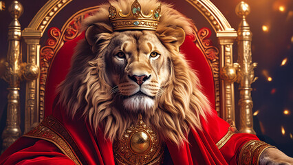 Obraz premium Noble Lion Sitting Proudly on Its Throne with a Royal Crown