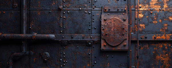 Rusty Metal Texture Background with Industrial Pipes and Paneling
