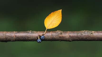 Autumn Leaf and Berries on Branch Minimalist Nature Photography