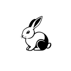 Minimalist Black and White Rabbit Illustration Against White Background.