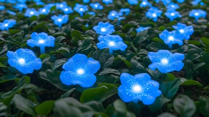 Glowing Blue Flowers Night Garden Scene