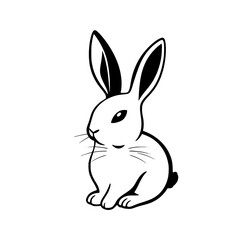 Clean, black and white illustration of a cute rabbit, simple minimal design, minimalist, stylized.