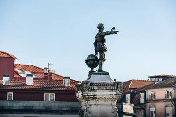 Fototapeta premium Porto, Portugal - December 28, 2024: Monument Infante Dom Henrique (Prince Henry the Navigator 1394–1460), pioneer of the caravel, who braved the battering Atlantic in search of colonies for Portugal