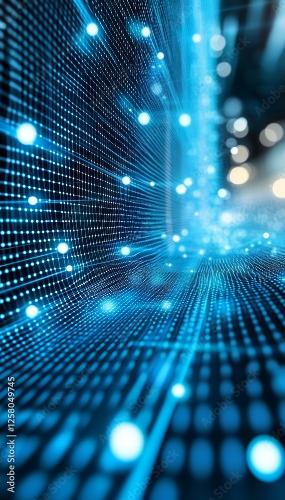 Poster abstract digital network grid, data flow and binary code background, futuristic technology concept